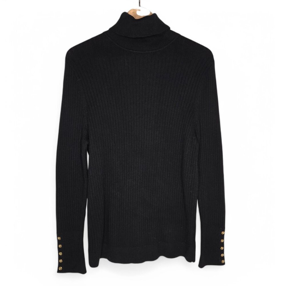 Talbots Ribbed Turtleneck Sweater Women's Gold Button Accent Long Sleeve L